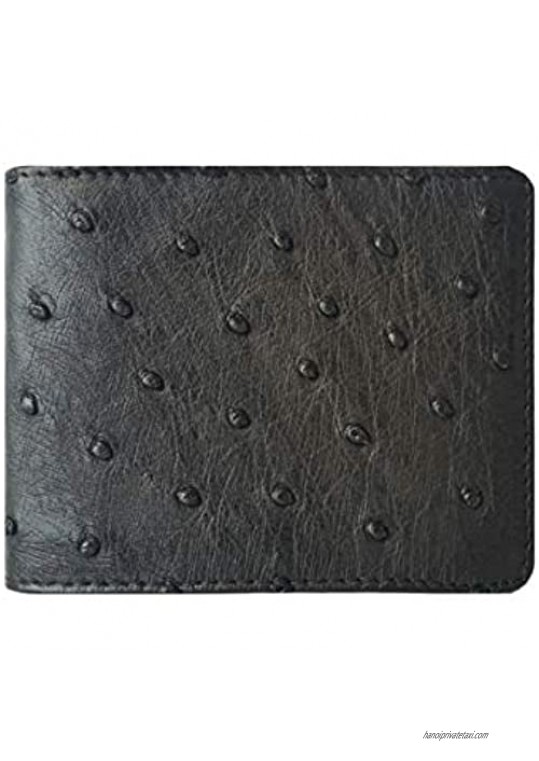 Men's Genuine Ostrich Skin Leather Bifold Wallet - RFID blocking Black