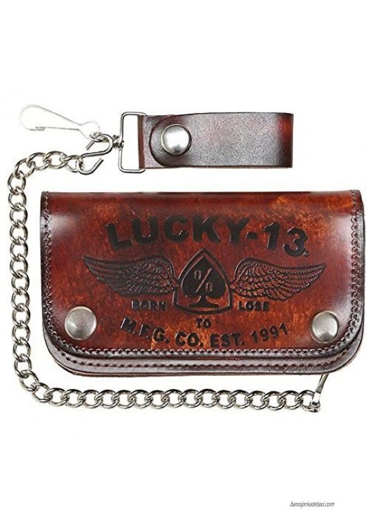 Men's Lucky 13 Iron Horse Embosed 6 Inch Chain Wallet Brown