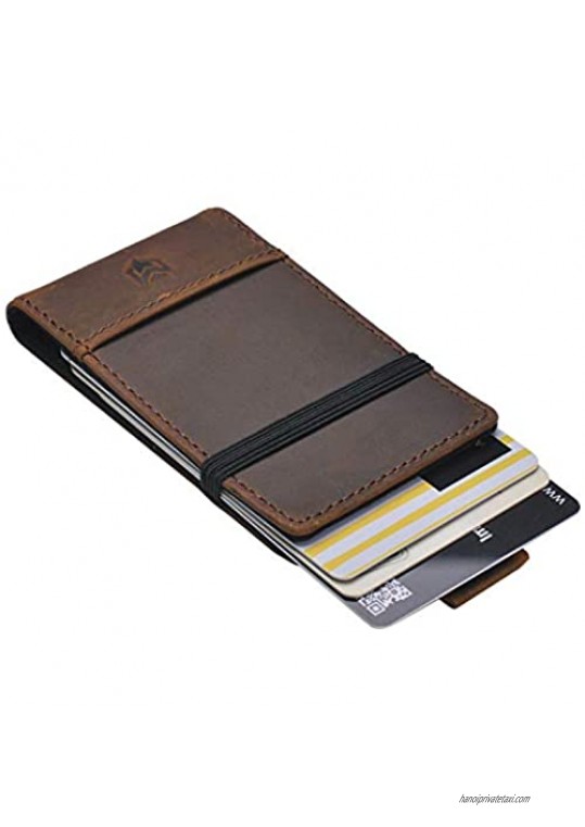 Mens Minimalist Slim Wallet - RFID Front Pocket Credit Card Holders for Men Women (Brown Leather)