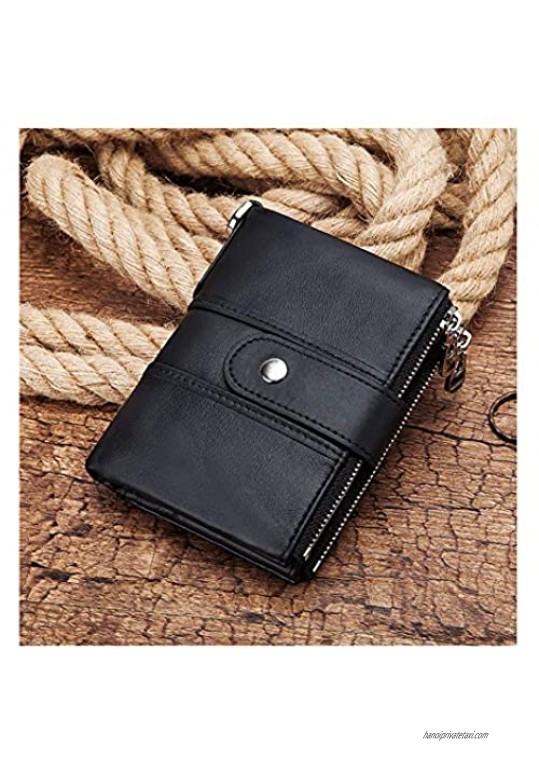 Men's RFID Blocking Genuine Leather Bifold Wallet with Anti Theft Chain