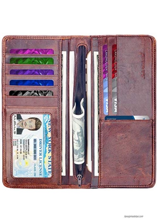 Mens RFID Blocking Wallet Vintage Genuine Leather Long Wallets Credit Card Holder