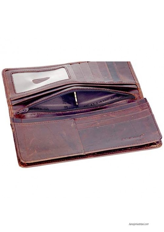 Mens RFID Blocking Wallet Vintage Genuine Leather Long Wallets Credit Card Holder