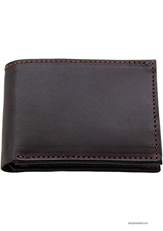 Premium Full Grain Bridle Leather Men’s Bifold Wallet With Flip Up ID Window – Brown - Made in USA