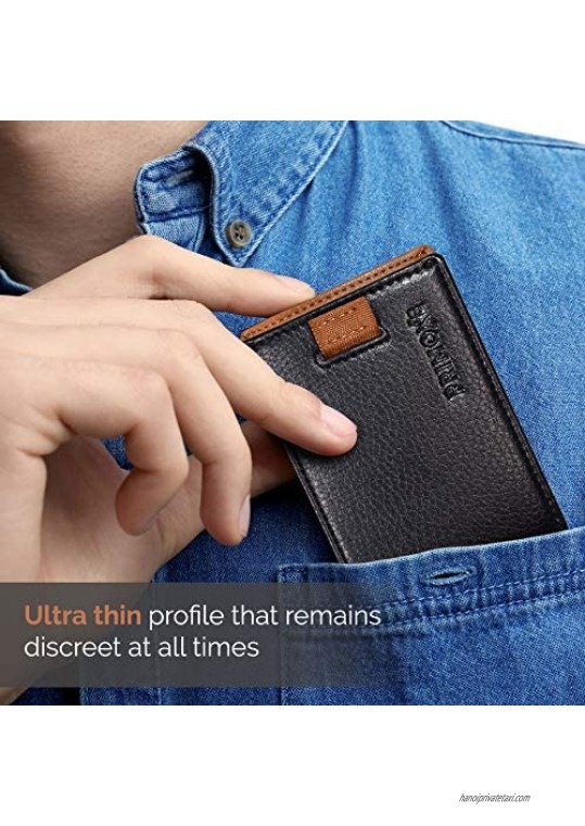 Primoxe Mens Modern Bifold Minimalistic Slim Pocket Wallet - Durable Vegan Leather with a Minimalist Design - Credit Card Pull Tabs Removable Metal Money Clip Card & ID Holder with RFID Blocking