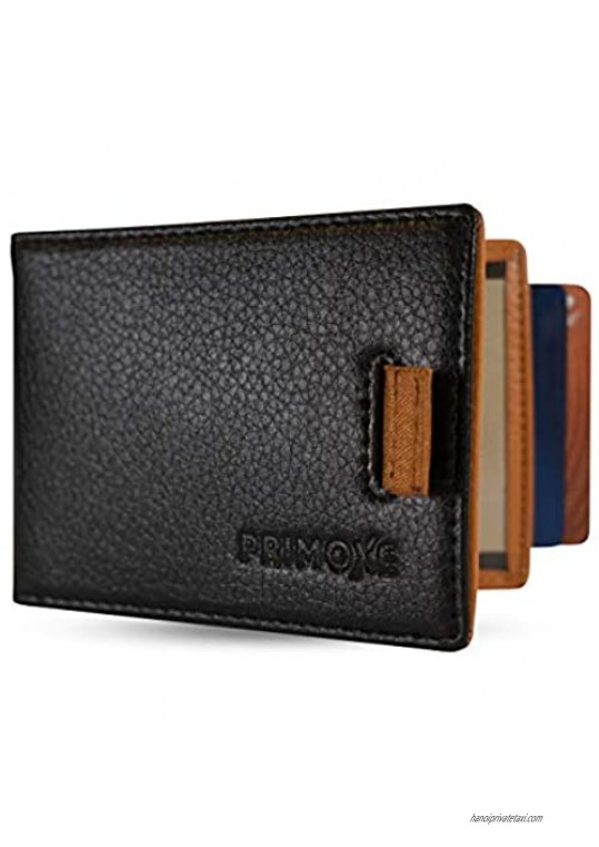 Primoxe Mens Modern Bifold Minimalistic Slim Pocket Wallet - Durable Vegan Leather with a Minimalist Design - Credit Card Pull Tabs  Removable Metal Money Clip  Card & ID Holder with RFID Blocking