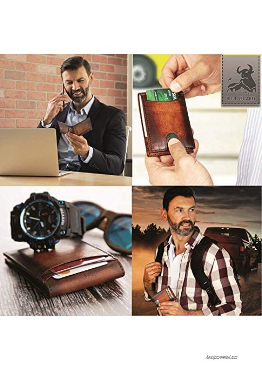 RFID Bifold Wallets for Men Slim Full Grain Leather Vintage Brown - Premium Security Mens Wallet Minimalist Design With 7 Credit Card Slots 1 ID Window and Cash Pocket