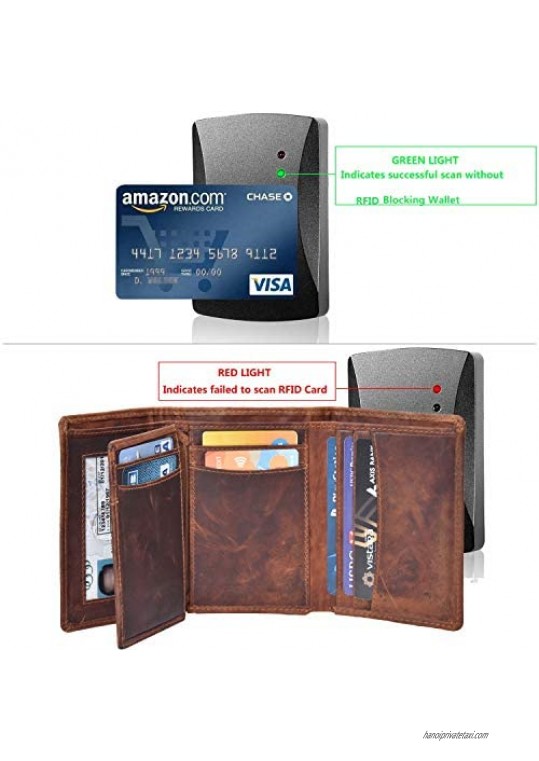 RFID Leather Trifold Wallet with 9 card slots 2 Note pocket coin pocket & ID window