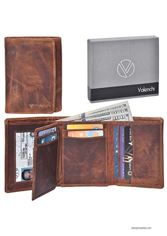 RFID Leather Trifold Wallet with 9 card slots 2 Note pocket coin pocket & ID window
