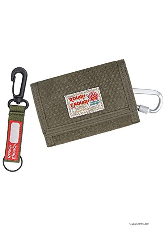 Rough Enough Canvas Boys Men Wallet for Kids Teenager with Zip Coin Pocket Purse for Coin Purse Credit Card Holders Wallet with Carabiner Clip in Trifold Army Green for Travel Sport School Outdoor
