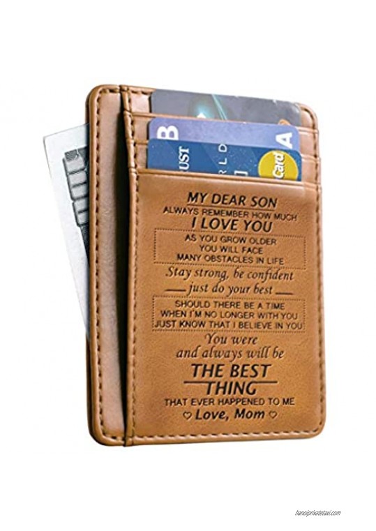 Slim Wallet Cowhide wallet Front Pocket Wallet Minimalist Wallets Gift for son from Mom (To My Son - Love Mom)