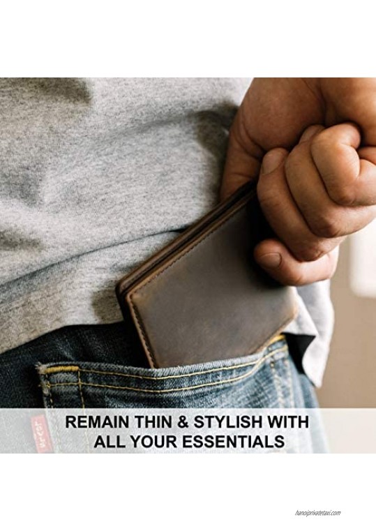 Stay Fine RFID Blocking Minimalist Bifold Leather Wallets | Slim Front Pocket Wallets for Men | Thin Card Holders with ID Window