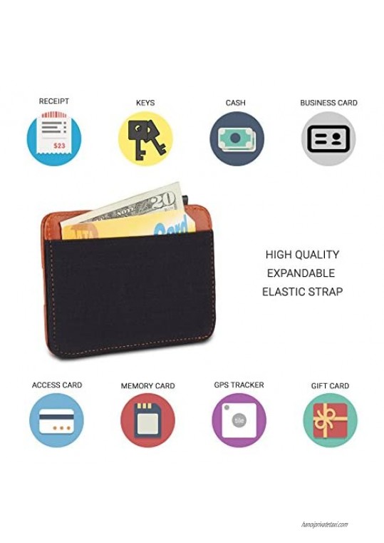 Strapo Wallet V2 - Expandable Minimalist Wallet - Slim & RFID Secure Wallet - With Elastic Strap Premium Durable Leather RFID Blocking Convenient pull-out strap (Brown Tanned)