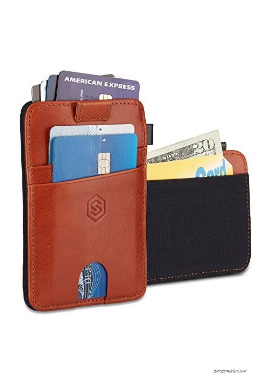 Strapo Wallet V2 - Expandable Minimalist Wallet - Slim & RFID Secure Wallet - With Elastic Strap Premium Durable Leather RFID Blocking Convenient pull-out strap (Brown Tanned)