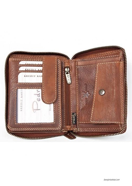 Strong Natural Genuine Leather Wallet Pedro with Metal Zip Around (zipper around)