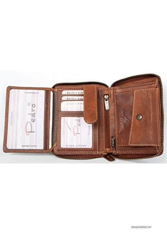 Strong Natural Genuine Leather Wallet Pedro with Metal Zip Around (zipper around)