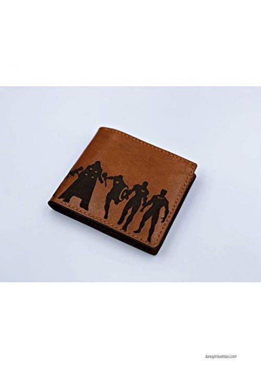 Unik4art - Superheroes genuine leather handmade bifold mens wallet