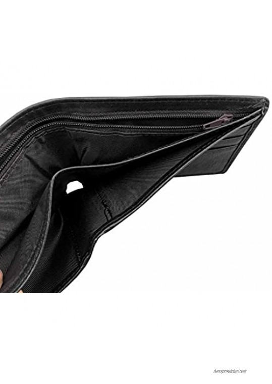 Wolf design Leather Mens Bi-Fold Wallet BLACK w/ Biker long Chain