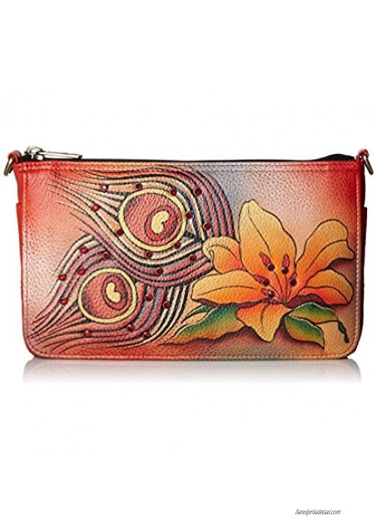 Anuschka Handpainted Leather Convertible Clutch Crystallized W/ Swarovski Peacock Lily
