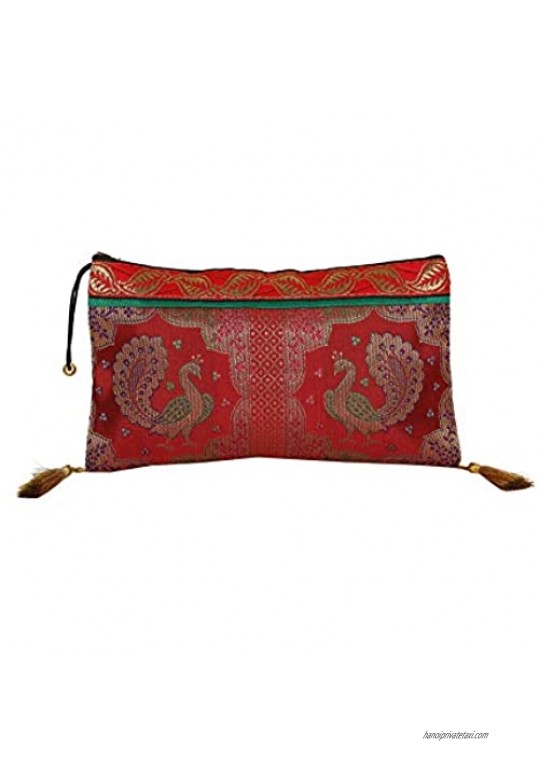 Handmade Antique Silk Clutch Wristlet Indian Made Purse Organza Bag with Ethnic design Wedding Gift Pouch (Set of two)