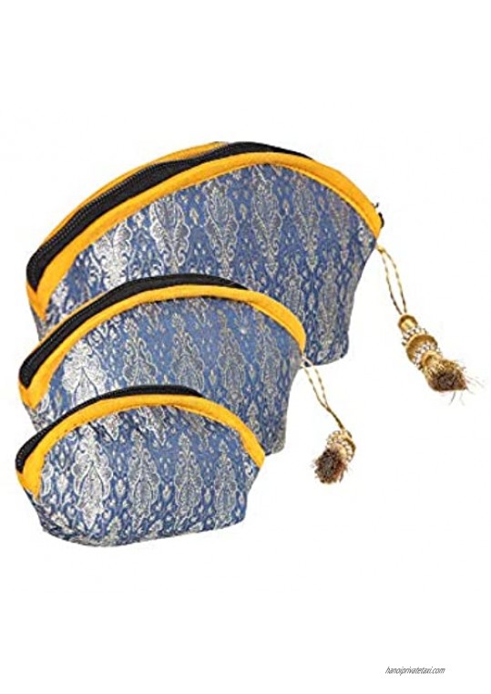 Handmade Antique Silk Clutch Wristlet Indian Made Purse Organza Bag with Ethnic design Wedding Gift Pouch (Set of three)
