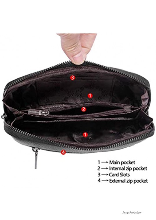 imeetu Wallet for Women Leather Clutch Handbag with Strap Card Holder Zipper Coin Purse Wristlet Wrist