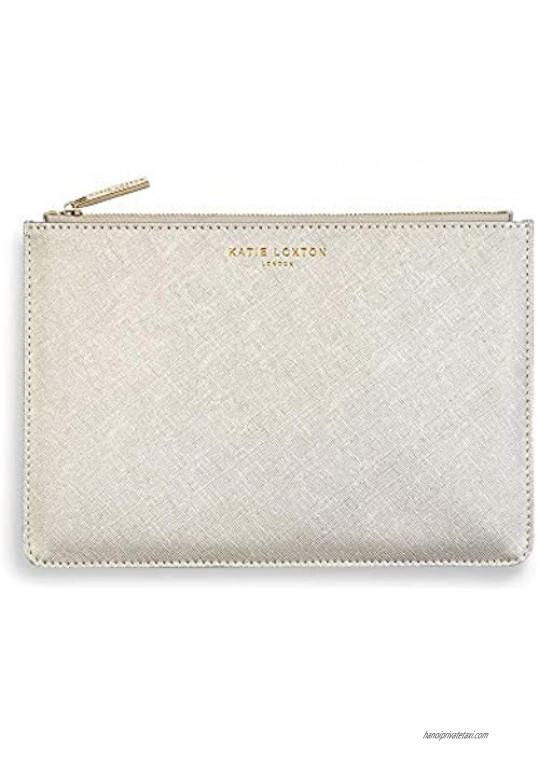 Katie Loxton Champagne Please Womens Large & Slim Vegan Leather Clutch Perfect Pouch Boxed 2 Piece Set Metallic Champagne