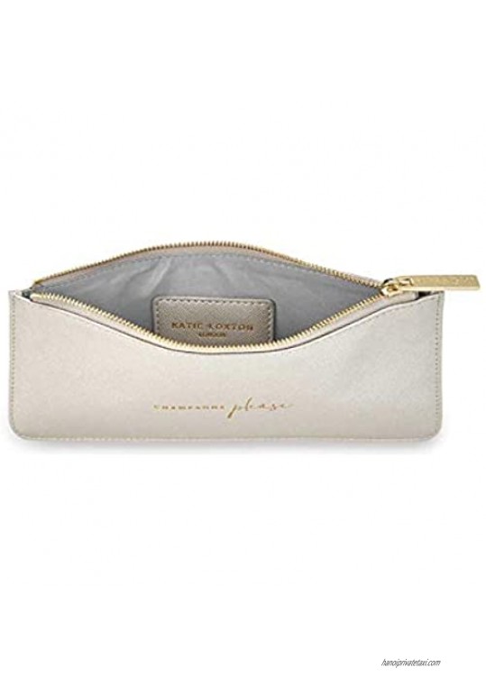 Katie Loxton Champagne Please Womens Large & Slim Vegan Leather Clutch Perfect Pouch Boxed 2 Piece Set Metallic Champagne