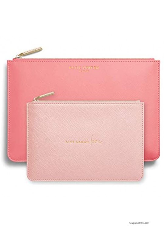 Katie Loxton Live Laugh Love Women's Vegan Leather Clutch Perfect Pouch Boxed Set of 2 Oyster Pink