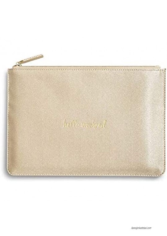 Katie Loxton Perfect Pouch Hello Weekend Metallic Shimmer Gold Women's Vegan Leather Clutch Handbag