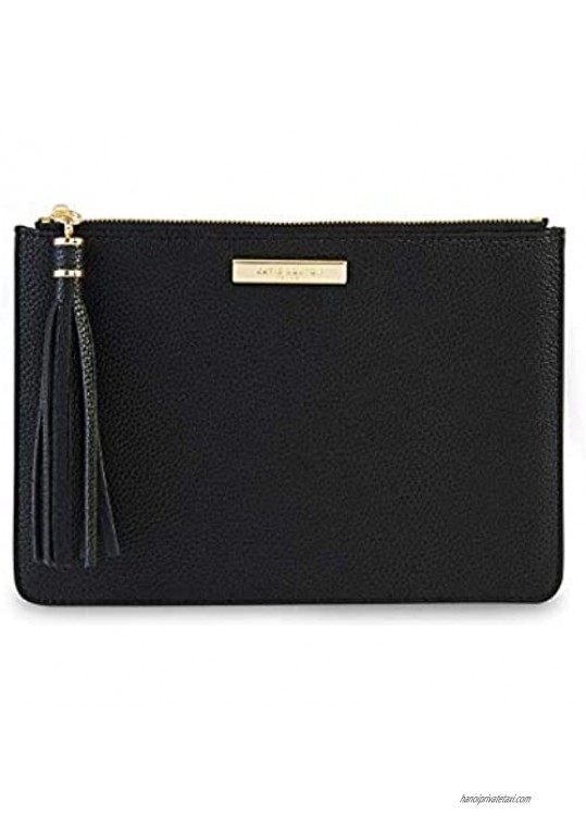 Katie Loxton Tassel Pouch Womens Vegan Leather Medium Clutch Handbag Black