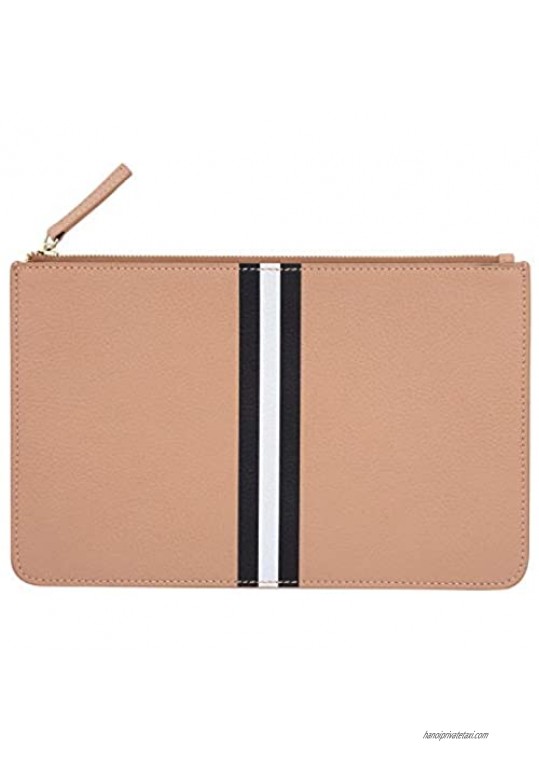 Milly Kate Leather Clutch Purse Upscale Stylish Preppy Pouch 6.25” x 10” Tan Navy Grey Pink