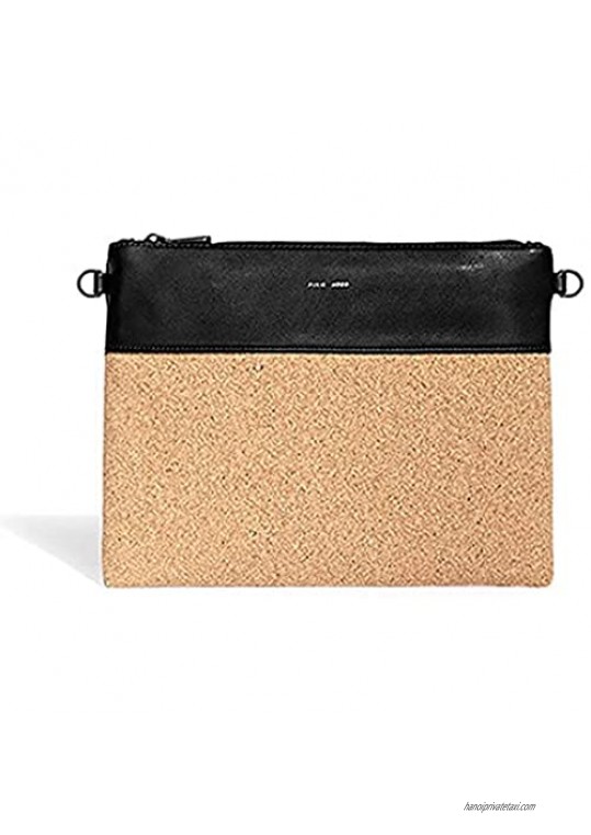 Pixie Mood Nicole Cork Black 11 x 8 Soft Vegan Leather Convertible Clutch Bag