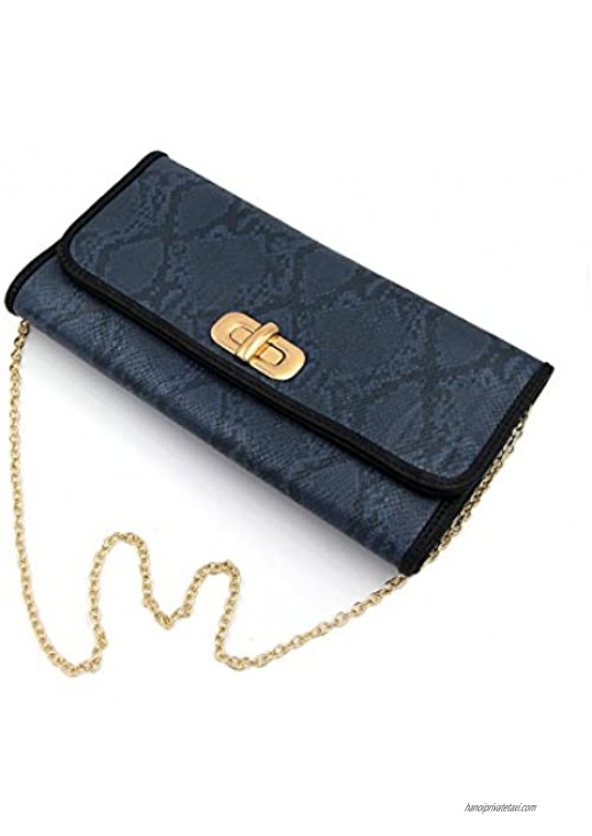 Premium Snakeskin PU Leather Turnlock Flap Handbag Clutch Bag - Diff Colors