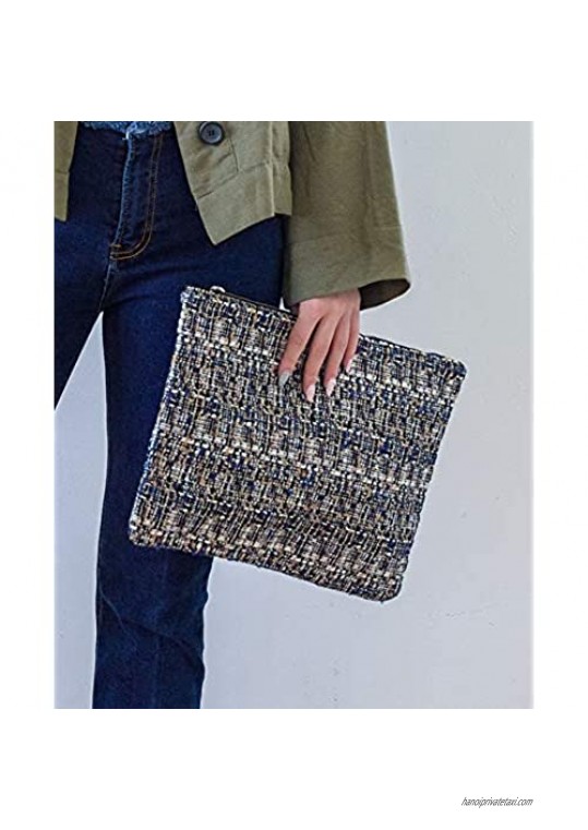 Spelling Clutch Tweed Handbag Bag For Women Casual Pouches With Tassel Blue