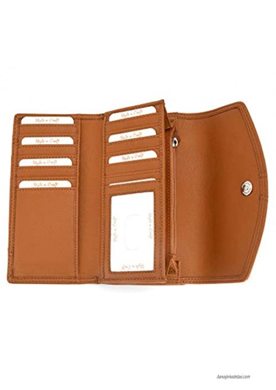 Style N Craft 300954-CG Ladies Clutch Wallet with Magnetic Snap Button in Tan Color Leather closed : 7”wx4-1/4”hx1-1/4d