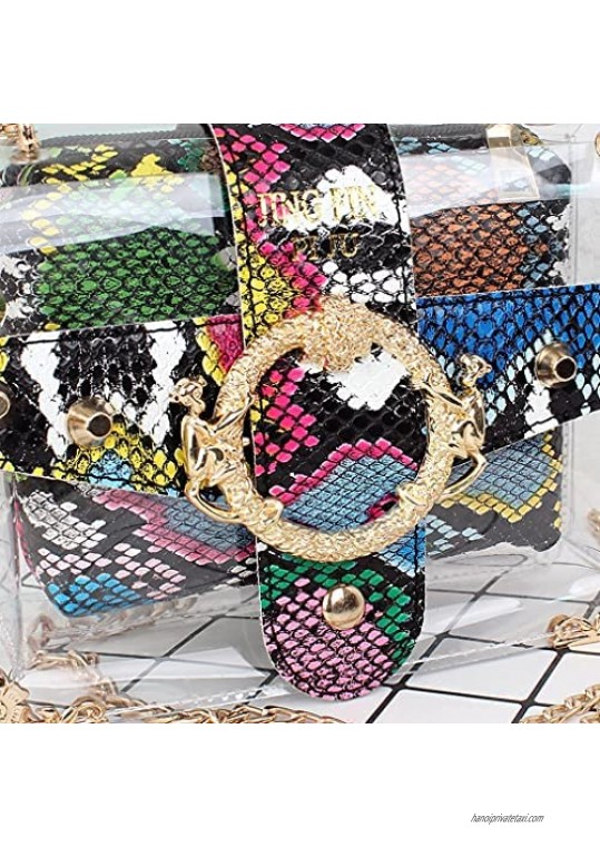 Women Clear Transparent Colorful Snakeskin Crossbody Shoulder Bag See Through Clutch Purse PVC Handbag Satchel with Insert