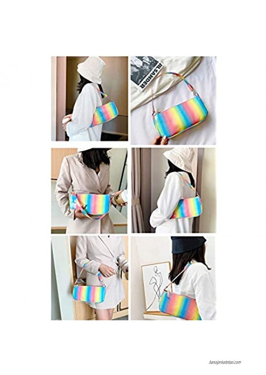 Women Rainbow Colorful Shoulder Bag Clutch Purse Satchel Zipper Tote Bag Purse Underarm Handbag