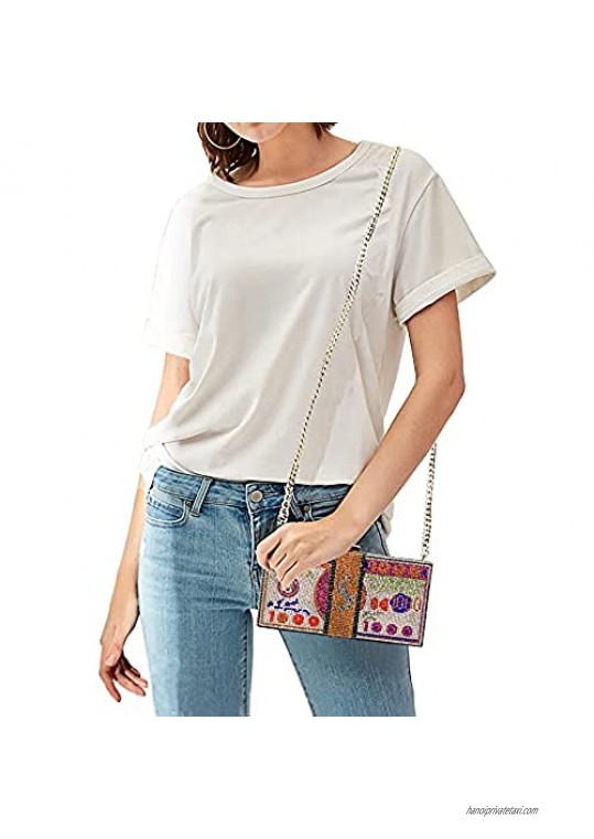 Women's Money Clutch Purse Rhinestone Bling Glitter Evening Handbag Dollar Crossbody Shoulder Bag