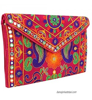 9 X 6 Women Evening Party Clutch Indian Embroidered Patches Work Shoulder and Cross body Strap Magnetic Closure