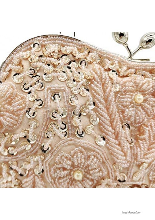 Beaded Sequin Flower Evening Purses and Clutches for Women Formal Handbags