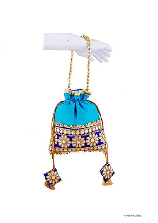 Bombay Haat Ethnic Indian Designer Silk Potli Bag Purse Evening Bag Clutch Purse for Wedding Party Cocktail Prom Gifting