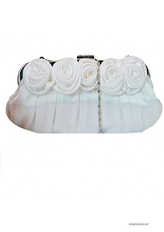 Buddy Flower Inlaid Silk Evening Bag Shiny Rhinestone Wedding Clutch Handbag Purse