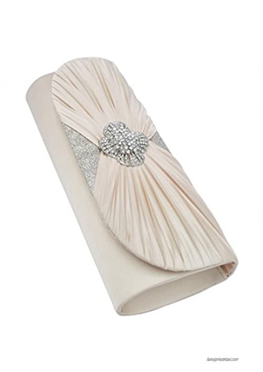 Elegant Cross Pleated Satin Flap Crystal Clutch Evening Bag - Diff Colors Avail