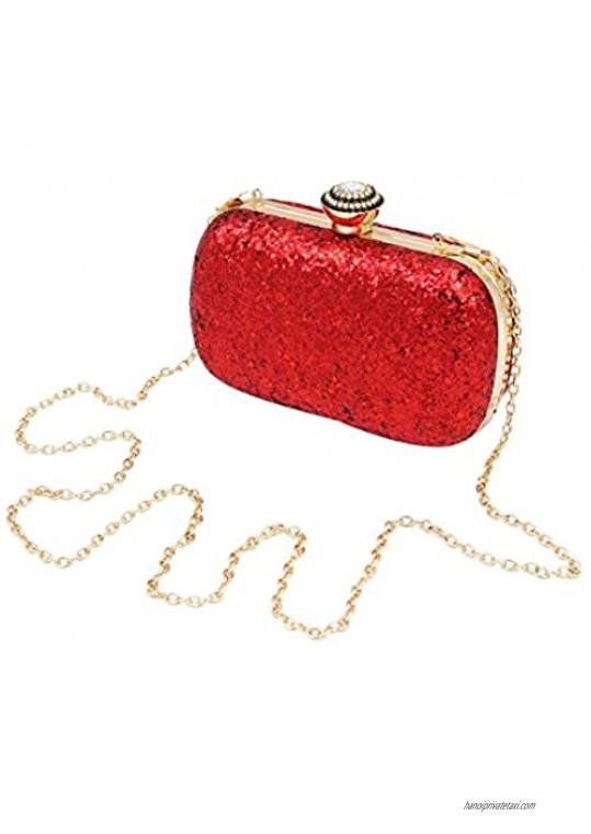 Elegant Glitter Flakes Sequin Hard Clutch Rhinestones Top Evening Bag - 4 Colors