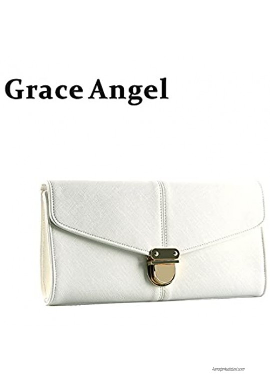 Grace Angel ——Collection Women’s PU leather Envelope Clutch Handbags Evening GA16426（White）
