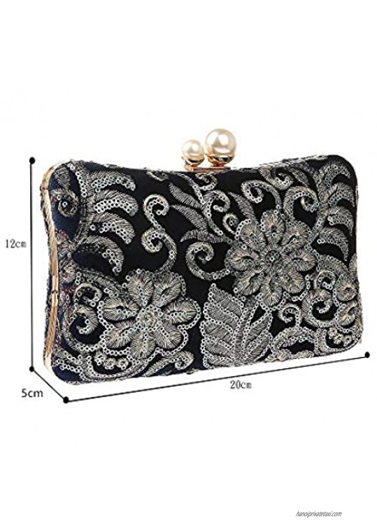 Guozi Women's Beaded Sequin Clutch Exquisite Handmade Embroidery Floral Evening Handbag For Wedding Party Prom