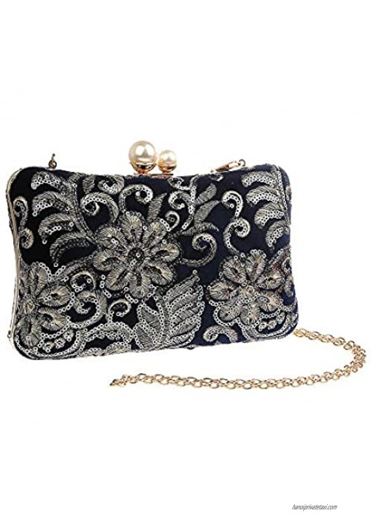 Guozi Women's Beaded Sequin Clutch Exquisite Handmade Embroidery Floral Evening Handbag For Wedding Party Prom