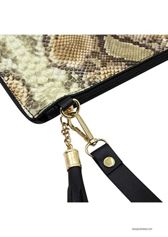 JUMISEE Women Snakeskin Leather Clutch Purse Handbag Fashion Tassel Wristlet Evening Party Bag