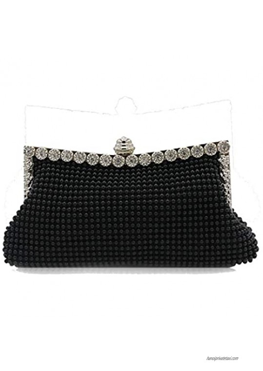 kingluck Women's Aluminum Framed Clutch Bags Satin Inner Pearl Evening Bags (black)