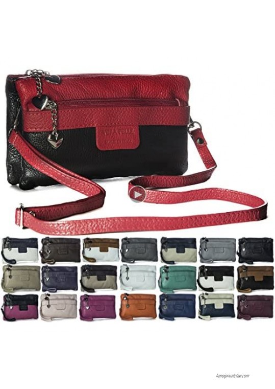LIATALIA Womens Genuine Italian Leather Multipockets Mini Evening Clutch Wristlet Bag Purse - ISLA